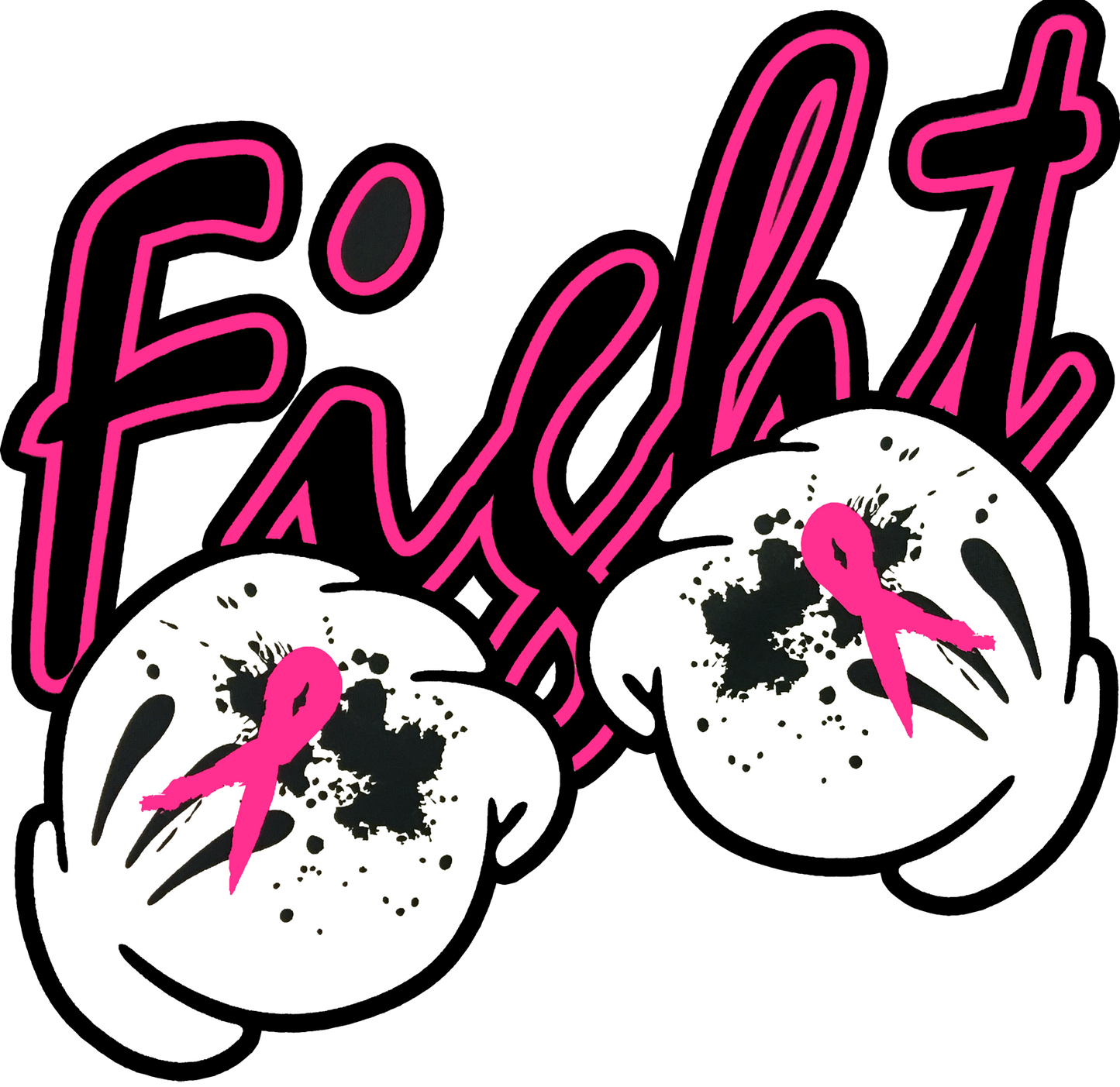 Fight Boxing Gloves Pink Ribbon DTF Transfer – 11x8.25 in Awareness Design