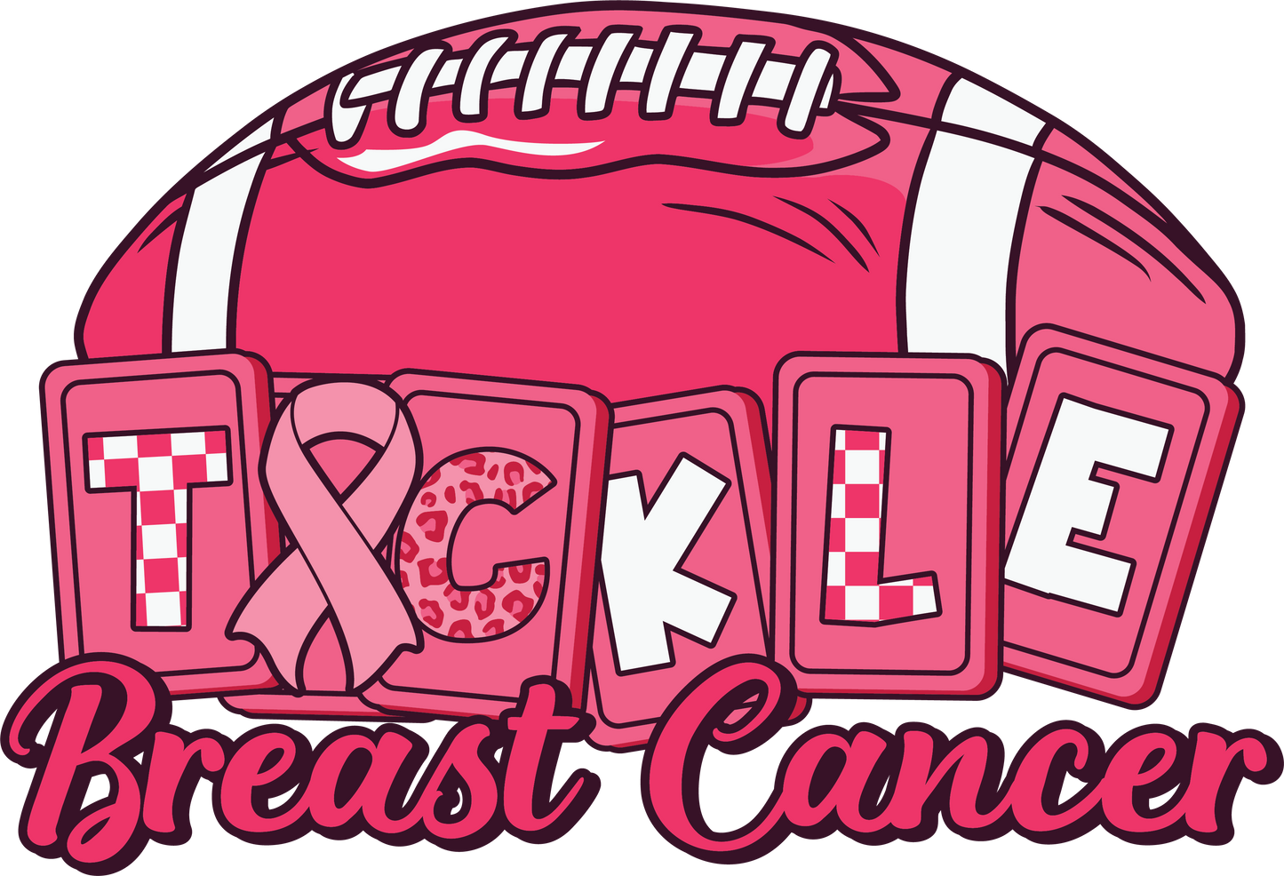 Tackle Breast Cancer Football Breast Cancer Awareness DTF Transfer – 11x7.5 Inch Full-Color Transfer