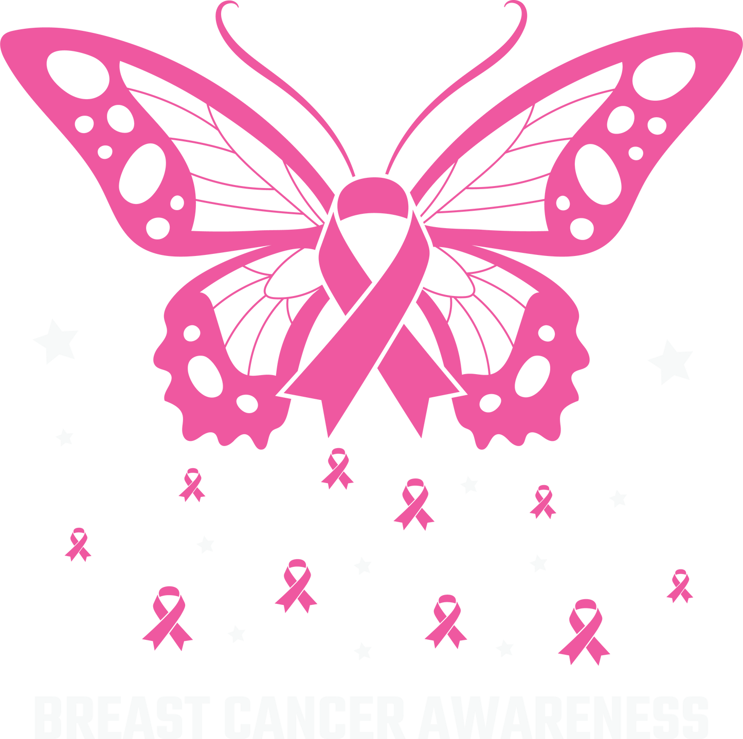 Butterfly Pink Ribbon Breast Cancer Awareness DTF Transfer – 11x11.04 in Design