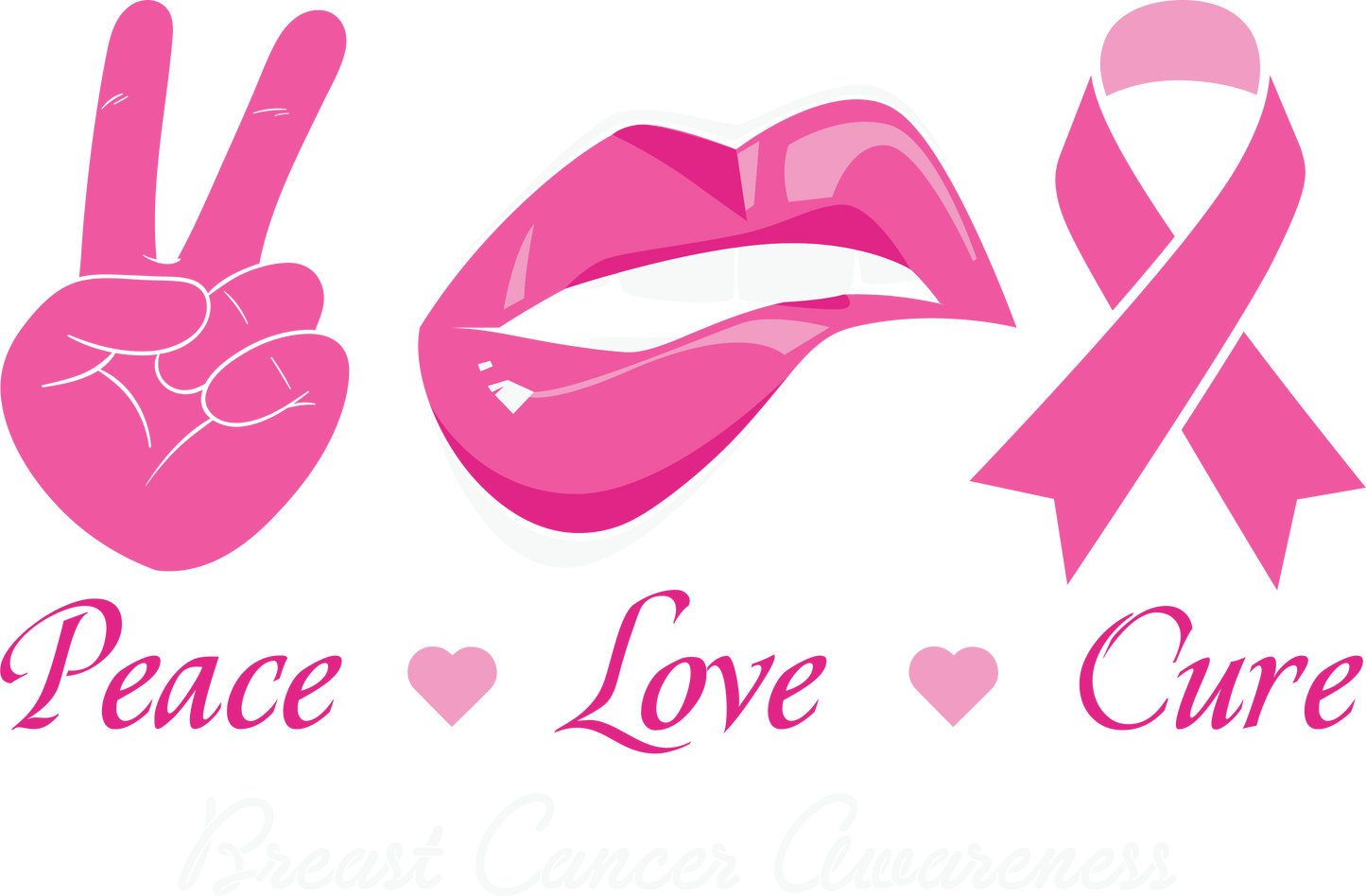 Peace Love Cure Pink Ribbon DTF Transfer – 11x6 in Awareness Design