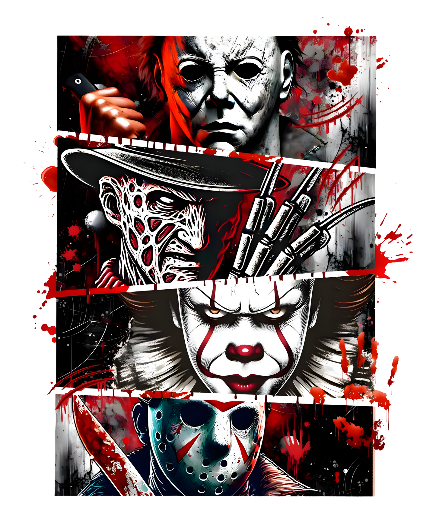 Horror Blood Splatter DTF Transfer – 11x13.2 in Slasher Icons Design