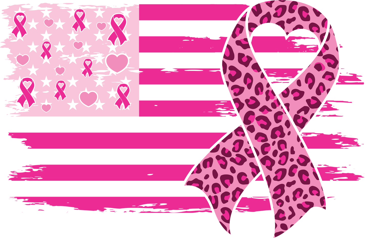 Pink American Flag with Leopard Ribbon Breast Cancer Awareness DTF Transfer – 11x7.2 Inch Full-Color Transfer