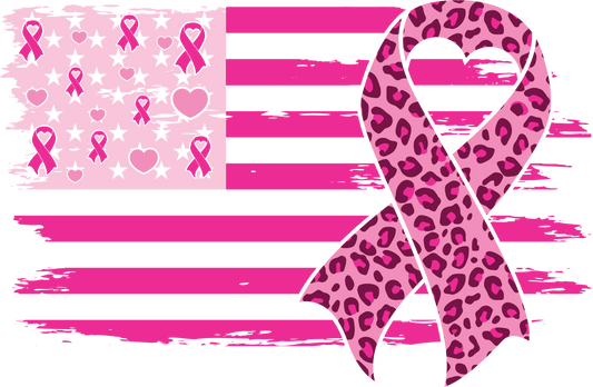 Pink American Flag with Leopard Ribbon Breast Cancer Awareness DTF Transfer – 11x7.2 Inch Full-Color Transfer