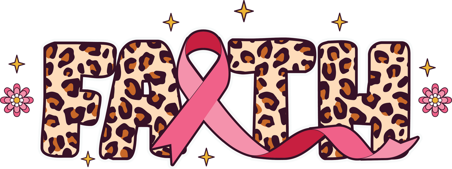 Faith Leopard Print Breast Cancer Awareness DTF Transfer – 11x4.1 Inch Full-Color Transfer