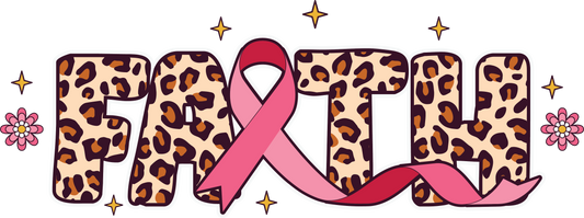Faith Leopard Print Breast Cancer Awareness DTF Transfer – 11x4.1 Inch Full-Color Transfer