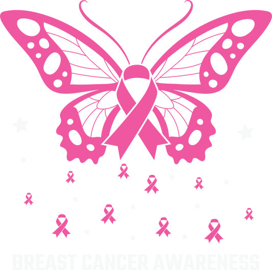 Butterfly Pink Ribbon Breast Cancer Awareness DTF Transfer – 11x11.04 in Design