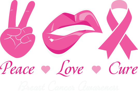 Peace Love Cure Pink Ribbon DTF Transfer – 11x6 in Awareness Design