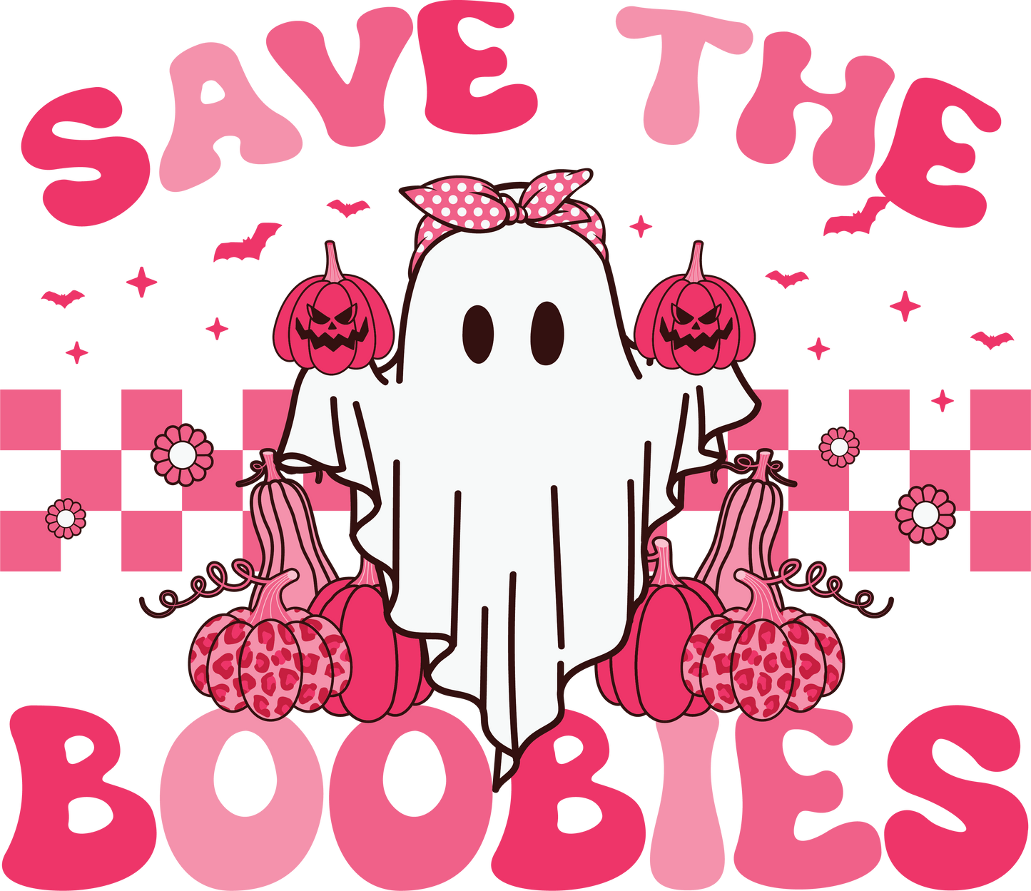 Save the Boobies Breast Cancer Awareness Halloween DTF Transfer – 11x9.5 Inch Full-Color Transfer
