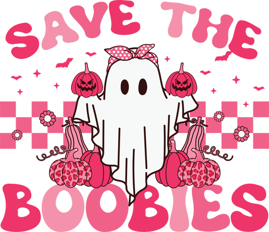 Save the Boobies Breast Cancer Awareness Halloween DTF Transfer – 11x9.5 Inch Full-Color Transfer